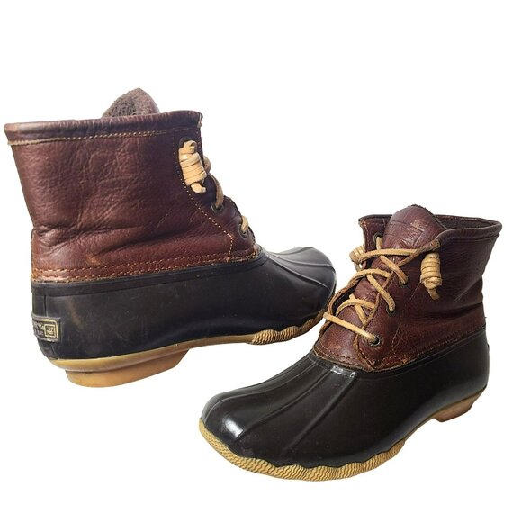 Sperry Shoes - Sperry Saltwater Women's Size7 M Brown Leather Rubber Rain Duck Boots STS91176